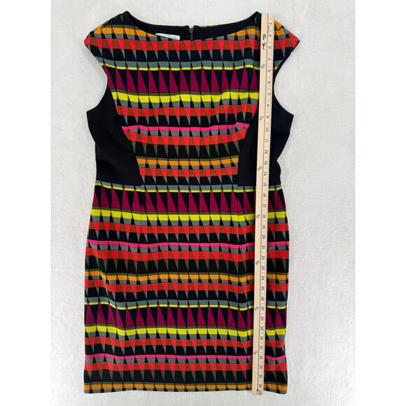 London Times Black Multi Geometric Sleeveless Dress Knee Length Sheath 14 - Picture 7 of 10